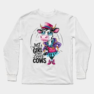 In this vibrant and whimsical 4k vector illustration, a delightful cow character exudes infectious charm(3) Long Sleeve T-Shirt